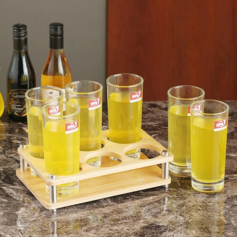 ويوبلز طقم أكواب صغيرة - صينية حامل لـ 6 أكواب صغيرة - حامل كوكتيل من الخيزران الصلب وحامل أكواب صغيرة، رف عرض أكواب الويسكي والتيكيلا، حامل أكواب صغيرة دائري للحفلات والحانات - Image 3